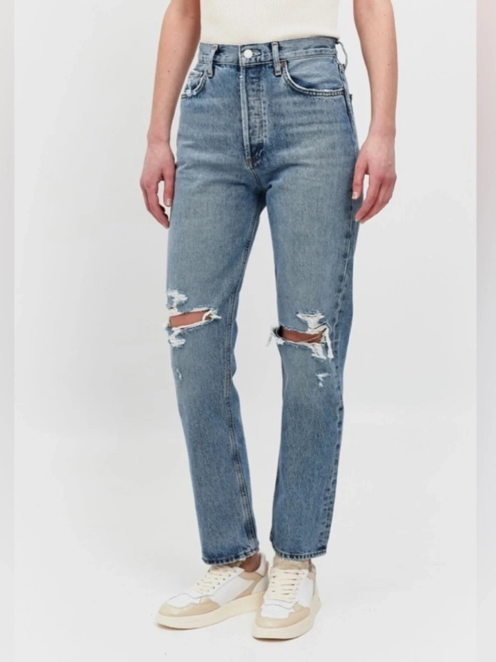 AGOLDE Riley High Rise Straight Crop Jeans Size 28 Distressed Denim - Picture 5 of 9